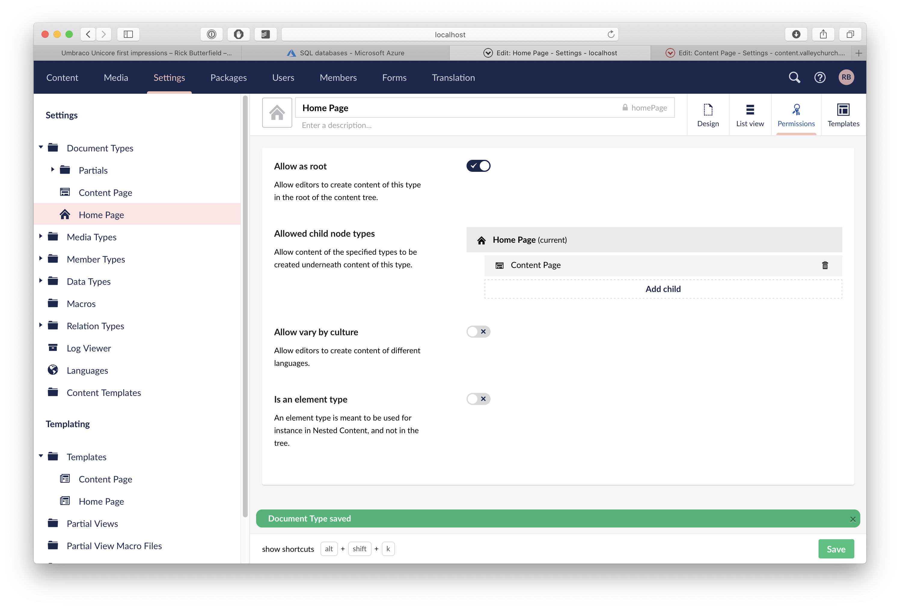 Saving a doctype in Umbraco vNext